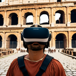 **

VR headset user immersed in a virtual Colosseum tour. Focus on the feeling of being present in ancient Rome, with realistic graphics and historical details.

**