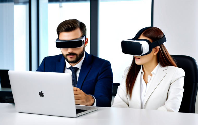 가상현실 여행을 통한 감정 이입 - Virtual Education**

"A middle school classroom scene with fully clothed students wearing VR headset...