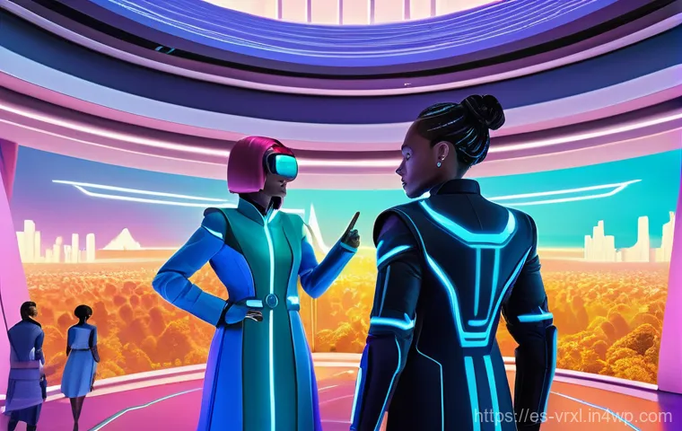 초보자를 위한 가상현실 여행 가이드 - An adventurous virtual explorer, wearing a sleek, full-body, modest wetsuit, is gently suspended in ...
