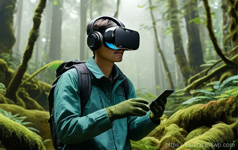 가상현실 여행에서의 사용자 인터페이스 - **Prompt 1: Immersive and Intuitive Virtual Market Exploration**
    "A person, 20s-30s, wearing com...