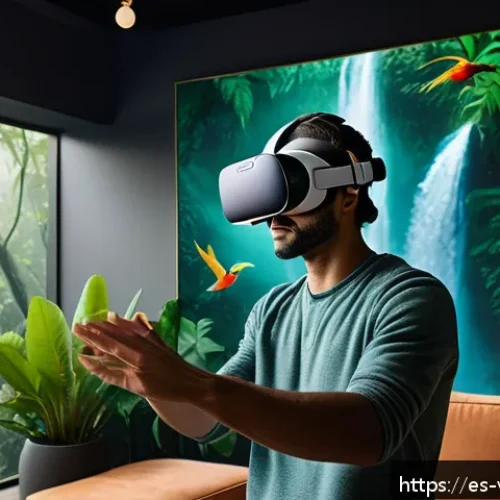 Home 30 가상현실 여행의 유망 스타트업 탐색 - A highly detailed virtual reality tourism scene showcasing a user wearing a sleek Oculus Quest 2 hea...